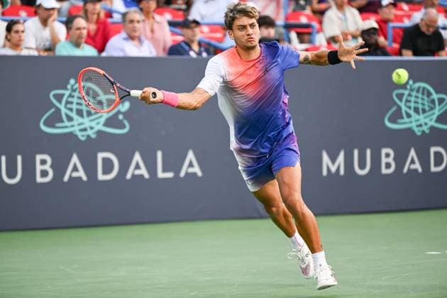 August 4, 2024, Washington, D.C, U.S: FLAVIO COBOLLI hits a forehand during his loss to Sebastian Korda in the menÃ¢â‚¬â ¢s final at the Rock Creek Tennis Center. Washington U.S - ZUMAg196 20240804_zap_g196_027 Copyright: xKylexGustafsonx