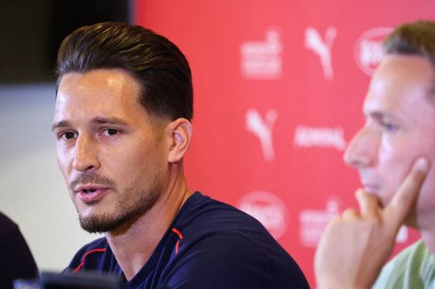 SOCCER - UEFA CL, RBS vs Enschede SALZBURG,AUSTRIA,05.AUG.24 - SOCCER - UEFA Champions League, qualification, Red Bull Salzburg vs FC Twente Enschede, preview, press conference, PK, Pressekonferenz RBS. Image shows Janis Blaswich (RBS).  GEPAxpictures xDavidxGeieregger