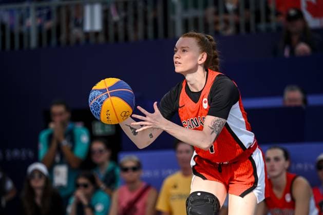 Kacie Bosci (Canada) controls the Ball during the Women s 3x3 Basketball semi-final match between Germany and Canada on Day 10 of the Olympic Games, Olympische Spiele, Olympia, OS Paris 2024 at La Concorde on August 5, 2024 in Paris, France.