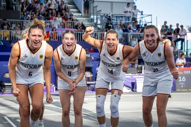 Olympic Games Paris 2024 Basketball 3x3 Paris 05 08 2024 Semi-final Women Women Germany GER Canada CAN Germany wins the semi-final 16 15 and reaches the final Cheers