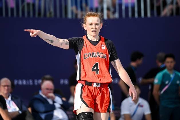 Kacie Bosci (Canada) gestures during the Women s 3x3 Basketball semi-final match between Germany and Canada on Day 10 of the Olympic Games, Olympische Spiele, Olympia, OS Paris 2024 at La Concorde on August 5, 2024 in Paris, France.