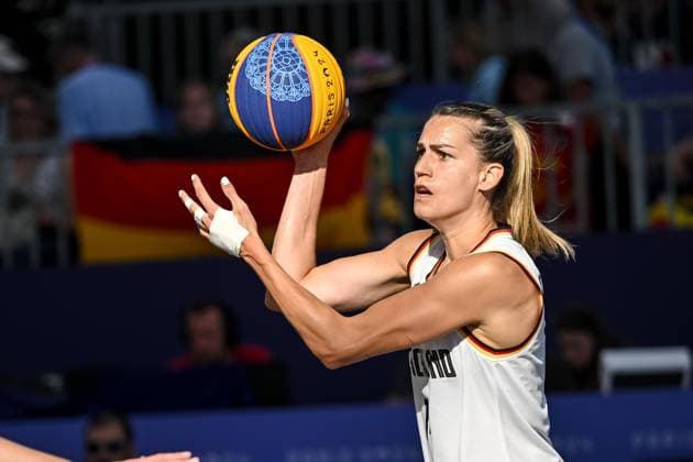 Sonja Greinacher (Germany) controls the Ball during the Women s 3x3 Basketball semi-final match between Germany and Canada on Day 10 of the Olympic Games, Olympische Spiele, Olympia, OS Paris 2024 at La Concorde on August 5, 2024 in Paris, France.