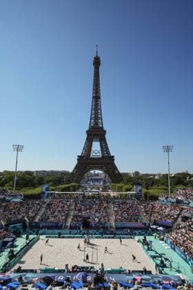 Samuele Cottafava and Paolo Nicolai during a men™s beach volley match between Italy and USA at 2024 Olympics, Monday, August 5, 2024, in Paris, France.  Copyright: xGianxMattiaxD Alberto LaPressex