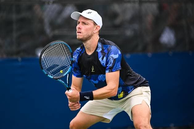 MONTREAL, QC - AUGUST 05: James Duckworth (AUS) waits for service during a qualifying round match at ATP, Tennis Herren National Bank Open on August 05, 2024 at IGA Stadium in Montreal, QC (Photo by David Kirouac Icon Sportswire) TENNIS: AUG 05 National Bank Open EDITORIAL USE ONLY Icon240805003