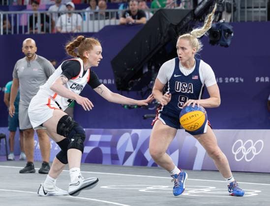 FRA, Paris, Olympic Games Paris 2024, 05 08 2024, 3x3 Basketball Women 3rd place match Canada USA, La Concorde 1 v li Kacie Bosch Canada, 4 v Hailey Van Lith USA, 9 Copyright: HMBxMedia SteffiexWunderl