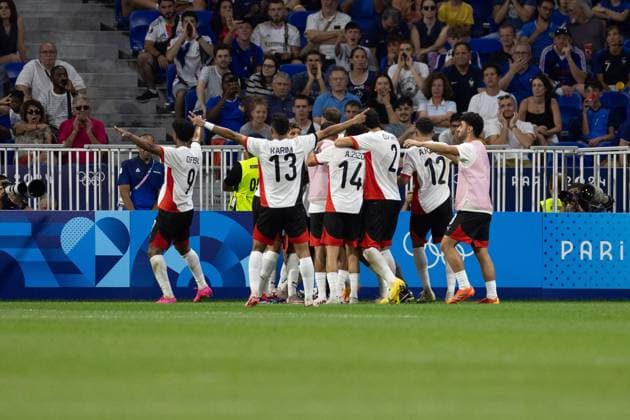 Lyon, France, August 5th 2024: Players of Egypt celebrates after scoring during the Olympic Games, Olympische Spiele, Olympia, OS Paris 2024 Men semi-final football match between France and Egypt at Stade de Lyon in Lyon, France. (Ane Frosaker SPP) Copyright: xAnexFrosakerx xSPPx spp-en-AnFrSp-_F_25194
