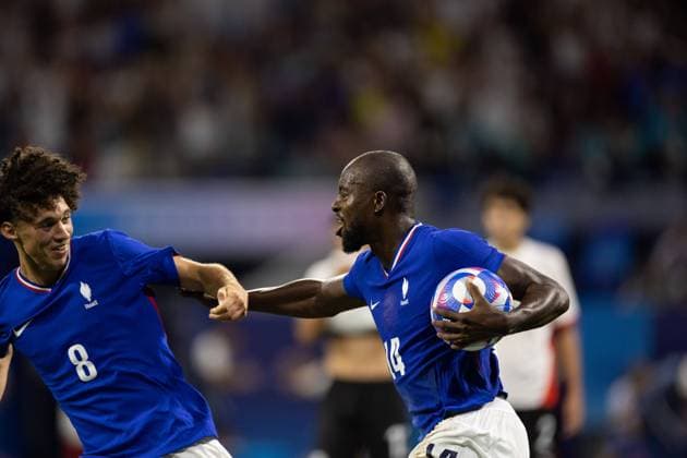 Lyon, France, August 5th 2024: Jaen-Philippe Mateta (14 France) celebrates after scoring during the Olympic Games, Olympische Spiele, Olympia, OS Paris 2024 Men semi-final football match between France and Egypt at Stade de Lyon in Lyon, France. (Ane Frosaker SPP) Copyright: xAnexFrosakerx xSPPx spp-en-AnFrSp-_F_26058
