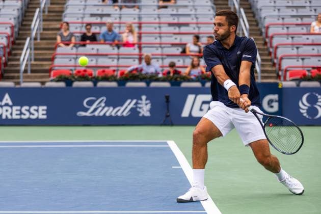 August 5, 2024, Montreal, Quebec, Canada: ALEXIS GALARNEAU from Canada returning ball against Rinky Hijikata from Australia in qualification round at Canadian Open tennis tournament at IGA Stadium. Tennis 2024: Canadian Open  - ZUMA 20240805_mda_l189_588 Copyright: xYannickxLegarex