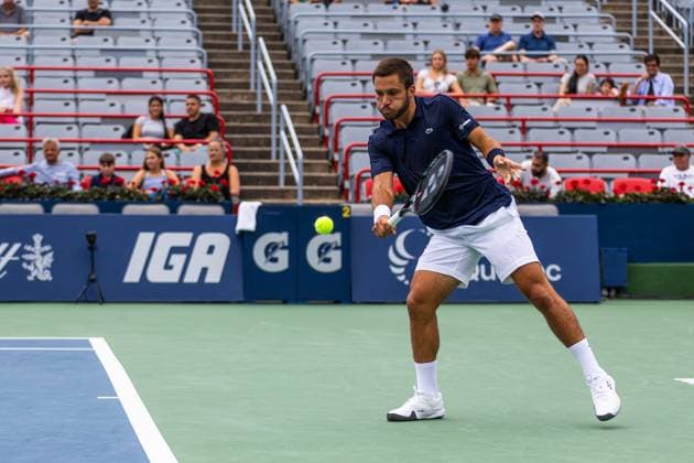 August 5, 2024, Montreal, Quebec, Canada: ALEXIS GALARNEAU from Canada returning ball against Rinky Hijikata from Australia in qualification round at Canadian Open tennis tournament at IGA Stadium. Tennis 2024: Canadian Open  - ZUMA 20240805_mda_l189_590 Copyright: xYannickxLegarex