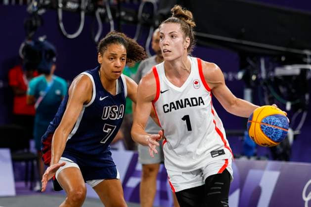 August 5, 2024, Paris, Paris, FRANCE: Michelle Plouffe of Canada in action during Women s Bronze Medal Game of the 3x3 Basketball between Canada and United States on La Concorde 1 during the Paris 2024 Olympics Games on August 5, 2024 in Paris, France. Paris FRANCE - ZUMAa181 20240805_zaa_a181_627 Copyright: xManuxReinox