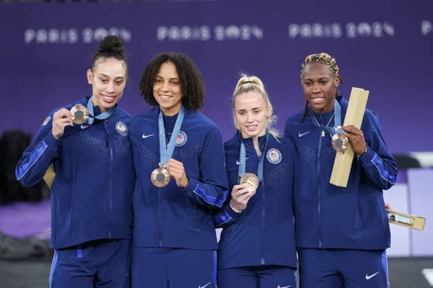 FRA, Paris, Olympic Games Paris 2024, 05 08 2024, 3x3 Basketball Women and Men Award Ceremony, La Concorde 1 3rd place, Bronze for USA Women Copyright: HMBxMedia SteffiexWunderl