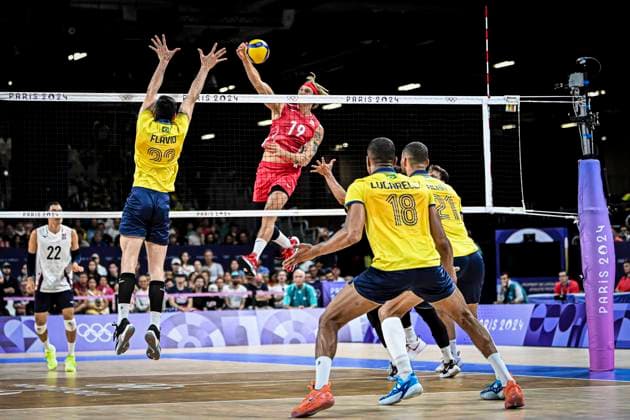 Taylor Averill of USA during the Men s Volleyball Quarter Final between USA and Brazil at the Paris Olympics 2024 at the South Paris Arena in Paris, France. (Richard Callis SPP) Copyright: xRichardxCallis SPPx spp-en-RiCa-RM4_richiecallis_05082024v-1789