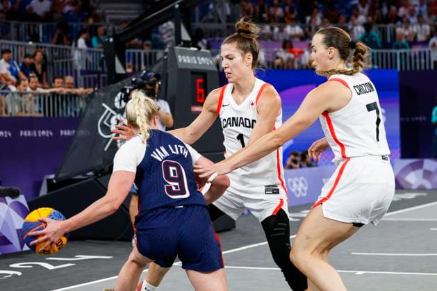 August 5, 2024, Paris, Paris, FRANCE: Hailey van Lith of United States in action during Women s Bronze Medal Game of the 3x3 Basketball between Canada and United States on La Concorde 1 during the Paris 2024 Olympics Games on August 5, 2024 in Paris, France. Paris FRANCE - ZUMAa181 20240805_zaa_a181_626 Copyright: xManuxReinox
