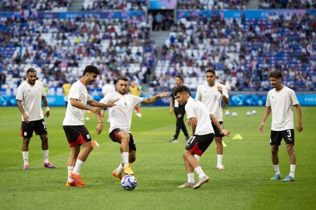Lyon, France, August 5th 2024: Players of Egypt are seen during warm-up before the Olympic Games, Olympische Spiele, Olympia, OS Paris 2024 Men semi-final football match between France and Egypt at Stade de Lyon in Lyon, France. (Ane Frosaker SPP) Copyright: xAnexFrosakerx xSPPx spp-en-AnFrSp-_F_19955