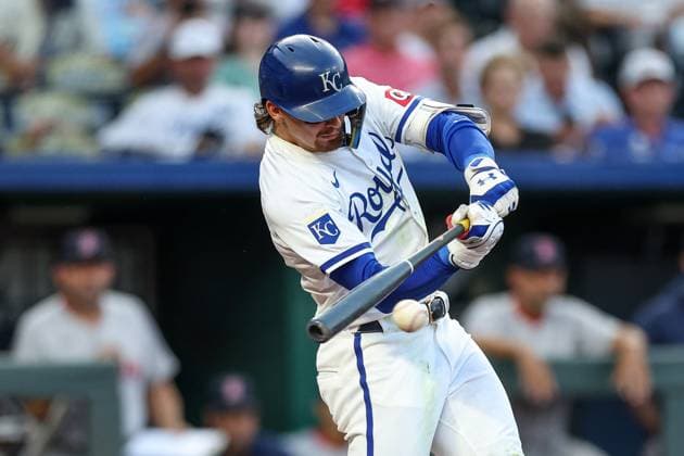 August 5, 2024: Kansas City Royals shortstop Bobby Witt Jr. (7) hits an RBI single against the Boston Red Sox during the third inning at Kauffman Stadium in Kansas City, MO. CSM Kansas City United States of America - ZUMAc04_ 20240805_zma_c04_298 Copyright: xDavidxSmithx