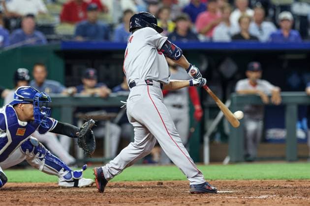 August 5, 2024: Boston Red Sox designated hitter Masataka Yoshida (7) hits a double against the Kansas City Royals during the eighth inning at Kauffman Stadium in Kansas City, MO. CSM Kansas City United States of America - ZUMAc04_ 20240805_zma_c04_308 Copyright: xDavidxSmithx