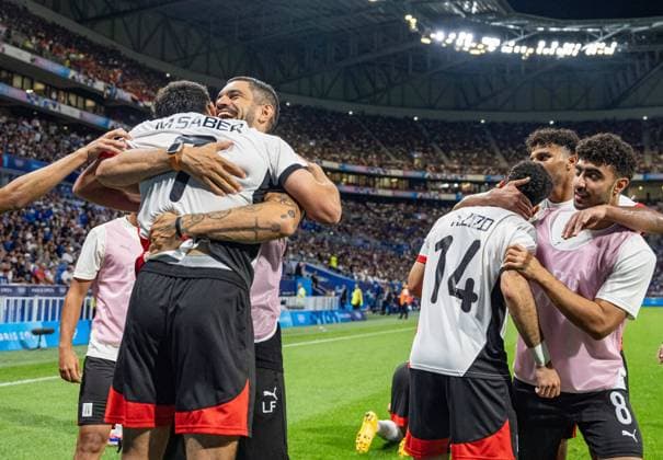 (240805) -- LYON, Aug. 5, 2024 -- Players of Egypt react during the men s simifinal match of football between France and Egypt of Paris 2024 Olympic Games, Olympische Spiele, Olympia, OS in Lyon, France, Aug. 5, 2024. ) (PARIS 2024)FRANCE-LYON-OLY-FOOTBALL SunxFei 