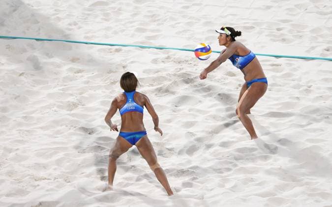 RECORD DATE NOT STATED PARIS, FR - AUGUST 5: View of Japan vs Brazil Women s Beach volleyball, Beachvolleyball in Paris, France during the 2024 Summer Olympics on August 5, 2024. Copyright: xmpi34x