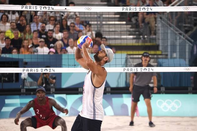 RECORD DATE NOT STATED PARIS, FR - AUGUST 5: View of Qatar Vs Chile Men s Beach volleyball, Beachvolleyball in Paris, France during the 2024 Summer Olympics on August 5, 2024. Copyright: xmpi34x
