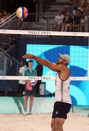 RECORD DATE NOT STATED PARIS, FR - AUGUST 5: View of Qatar Vs Chile Men s Beach volleyball, Beachvolleyball in Paris, France during the 2024 Summer Olympics on August 5, 2024. Copyright: xmpi34x