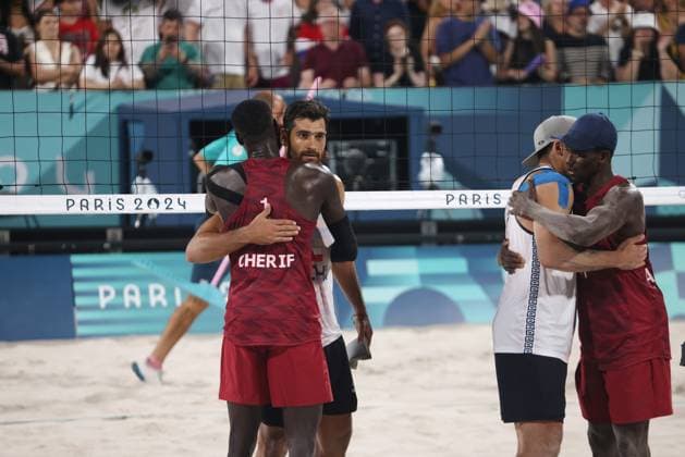 RECORD DATE NOT STATED PARIS, FR - AUGUST 5: View of Qatar Vs Chile Men s Beach volleyball, Beachvolleyball in Paris, France during the 2024 Summer Olympics on August 5, 2024. Copyright: xmpi34x