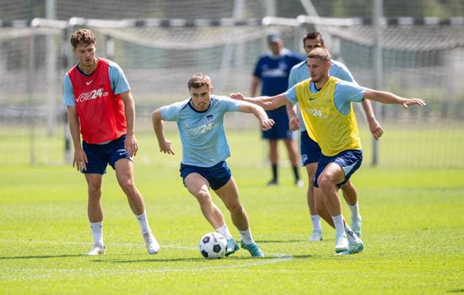 Soccer, Men, Season 2024 25, 2 Bundesliga, Hertha BSC, Training, f l Linus Gechter Hertha BSC , Jonjoe Kenny Hertha BSC , Marton Dardai Hertha BSC , 06 08 2024, Copyright: xSebastianxRäppold MatthiasxKochx
