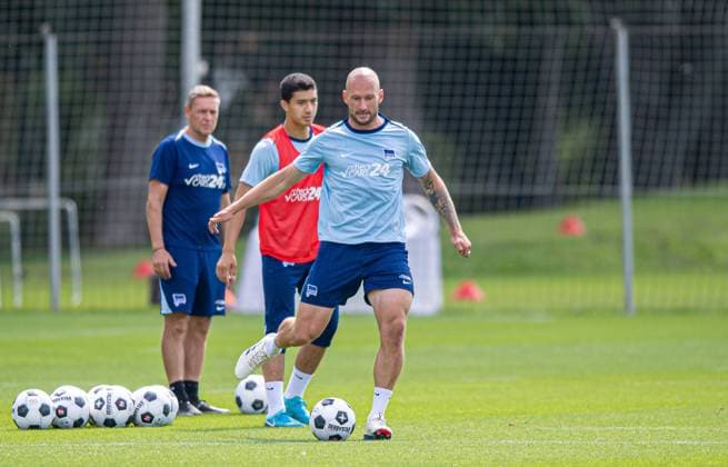 Football, Men, Season 2024 25, 2 Bundesliga, Hertha BSC, Training, f l Dirk Kunert transition coach professionals talents, Hertha BSC , Ibrahim Maza Hertha BSC , Toni Leistner Hertha BSC , 06 08 2024, Copyright: xSebastianxRäppold MatthiasxKochx
