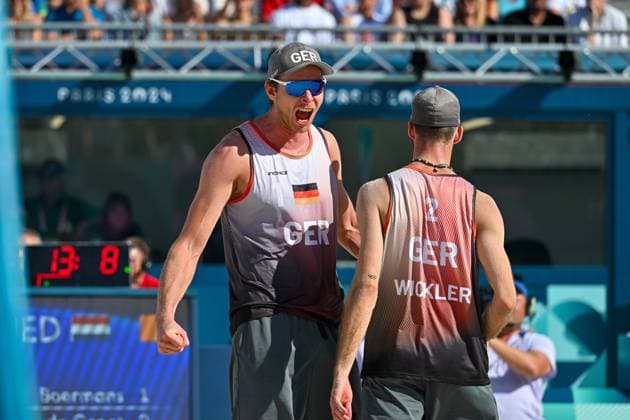 Olympic Games Beach Volleyball Paris 06 08 2024 Quarter-finals, Men, GER NED, Nils Ehlers 1, GER , Clemens Wickler 2, GER , Copyright: xBEAUTIFULxSPORTS TomxBlochx
