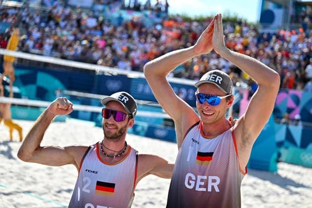 Olympic Games Beach Volleyball Paris 06 08 2024 Quarter-finals, Men, GER NED, Nils Ehlers 1, GER , Clemens Wickler 2, GER , Copyright: xBEAUTIFULxSPORTS TomxBlochx