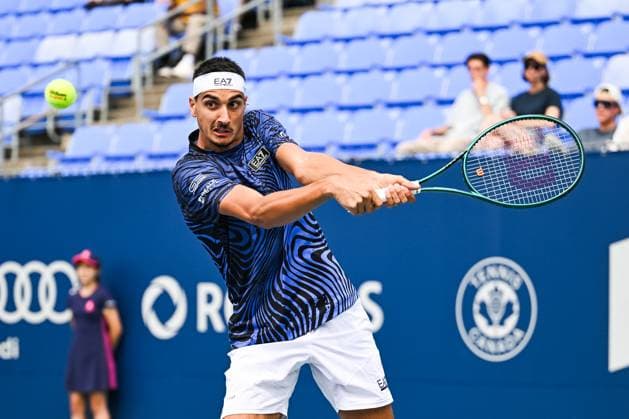MONTREAL, QC, CANADA - AUGUST 06: Lorenzo Sonego (ITA) returns the ball during a first round match at ATP, Tennis Herren National Bank Open on August 06, 2024 at IGA Stadium in Montreal, QC, Canada (Photo by David Kirouac) Montreal IGA Stadium QC Canada Copyright: xDavidxKirouacx
