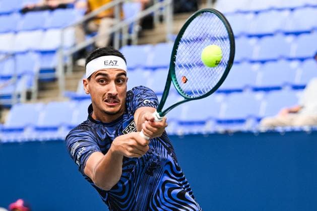 MONTREAL, QC, CANADA - AUGUST 06: Lorenzo Sonego (ITA) returns the ball during a first round match at ATP, Tennis Herren National Bank Open on August 06, 2024 at IGA Stadium in Montreal, QC, Canada (Photo by David Kirouac) Montreal IGA Stadium QC Canada Copyright: xDavidxKirouacx