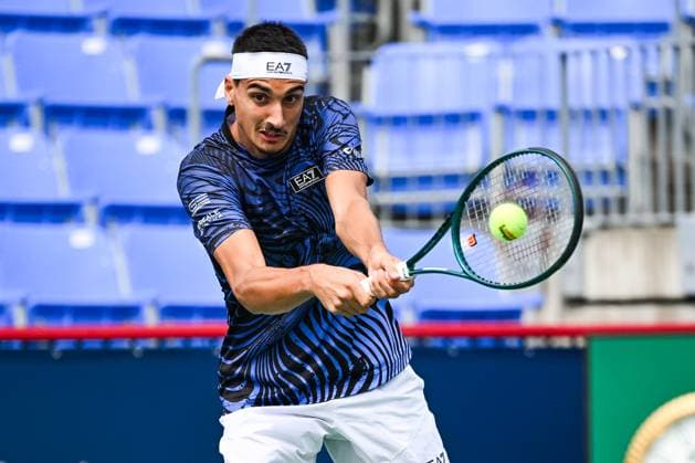 MONTREAL, QC, CANADA - AUGUST 06: Lorenzo Sonego (ITA) returns the ball during a first round match at ATP, Tennis Herren National Bank Open on August 06, 2024 at IGA Stadium in Montreal, QC, Canada (Photo by David Kirouac) Montreal IGA Stadium QC Canada Copyright: xDavidxKirouacx