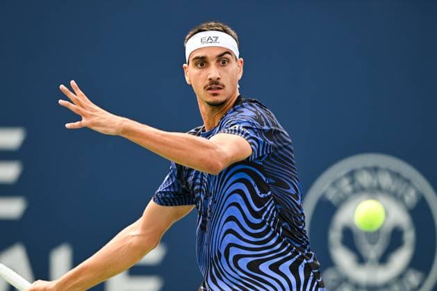 ATP National Bank Open 2024 MONTREAL, QC, CANADA AUGUST 06 Lorenzo Sonego ITA tracks the ball during a first round match at ATP National Bank Open on August 06, 2024 at IGA Stadium in Montreal, QC, Canada Photo by David Kirouac Copyright: xBEAUTIFULxSPORTS Kirouacx