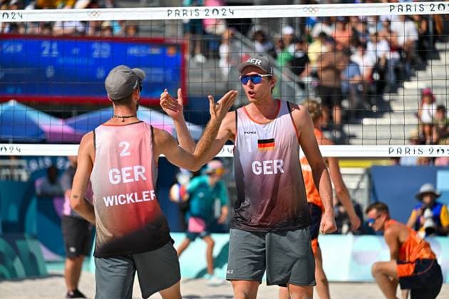 Olympic Games Beach Volleyball Paris 06 08 2024 Quarter-finals, Men, GER NED, Nils Ehlers 1, GER , Clemens Wickler 2, GER , Copyright: xBEAUTIFULxSPORTS TomxBlochx