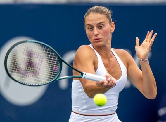 August 6, 2024, Toronto, On, Canada: Marta Kostyuk of Ukraine hits a forehand during her first round match against Tatjana Maria of Germany at the National Bank Open in Toronto, Tuesday, Aug. 6, 2024. Canada News - August 6, 2024  - ZUMAc35_ 20240806_zaf_c35_021 Copyright: xFrankxGunnx