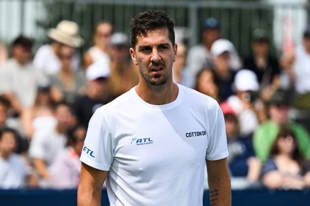 MONTREAL, QC - AUGUST 06: Look on Thanasi Kokkinakis (AUS) during a second round qualification match at ATP, Tennis Herren National Bank Open on August 06, 2024 at IGA Stadium in Montreal, QC (Photo by David Kirouac Icon Sportswire) TENNIS: AUG 06 National Bank Open EDITORIAL USE ONLY Icon240806016