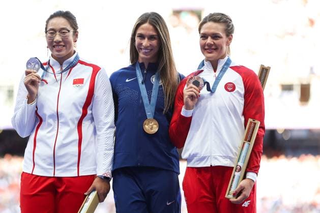Athletics - Olympic Games, Olympische Spiele, Olympia, OS Paris 2024: Day 11 PARIS, FRANCE - AUGUST 6: Silver Feng Bin of China, golden Valarie Allman of USA and bronze Sandra Perkovic of Croatia during Women s Discus Throw medal ceremony on day eleven of the Olympic Games Paris 2024 at Stade de France on August 6, 2024 in Paris, France.  IgorxKralj PIXSELL