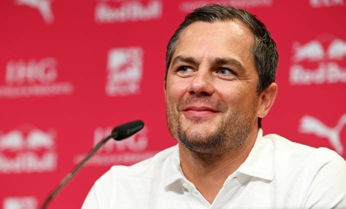 Soccer Bundesliga season 2024 2025, Press conference with Xavi Simons Offensive midfield RB Leipzig, back number 10 , Marcel Schäfer Managing Director Sport RB Leipzig and Rouven Schröder Sports Director RB Leipzig Marcel Schäfer Managing Director Sport RB Leipzig at the press conference of RB Leipzig 06 08 2024 At this the extension of the loan of Xavi Simons not in the picture from Paris Saint Germain was announced Leipzig Saxony Germany Red Bull training ground at Cottaweg