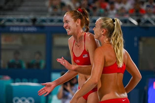 Olympic Games Beach Volleyball Paris 06 08 2024 Quarterfinals, Women, USA SUI, Kelly Cheng left, Sara Hughes right, Copyright: xBEAUTIFULxSPORTS TomxBlochx