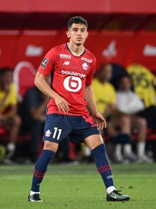 VALENCIENNES - Osame Sahraoui of Lille OSC during the UEFA Champions League third qualifying round between Lille OSC and Fenerbahce SK at Stade du Hainaut on August 6, 2024 in Valenciennes, France. ANP Hollandse Hoogte UEFA Champions League, Third qualifying round, 1st leg 2024 25 xVIxANPxSportx xGerritxvanxKeulenxIVx 505340537 originalFilename: 505340537.jpg