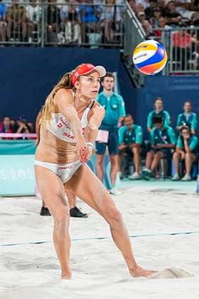 PARIS, FRANCE AUGUST 6 Nina Brunner of Switzerland during the Women s Quarterfinal Match 49 on day eleven of the Olympic Games Paris 2024 at on August 6, 2024 in Paris, France Paris France Copyright: xJustPictures.ch JarixPestelaccix jp-en-EuSpIm-JP4_JAR_Beachvolley_06Aug2024_PR0013