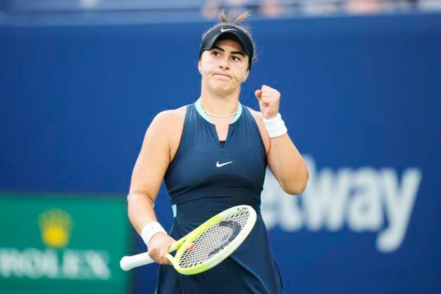 August 6, 2024, Toronto, On, Canada: Bianca Andreescu of Canada celebrates a point against Lesia Tsurenko of Ukraine at the National Bank Open in Toronto on Tuesday, August 6, 2024. Canada News - August 6, 2024  - ZUMAc35_ 20240806_zaf_c35_177 Copyright: xFrankxGunnx