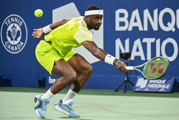 August 6, 2024, Montreal, Pq, Canada: Frances Tiafoe of the United States lunges for the ball during his first round match against Alejandro Tabilo of Chile at the National Bank Open tennis tournament in Montreal, Tuesday, August 6, 2024. Alejandro Tabilo, Frances Tiafoe,  - ZUMAc35_ 20240806_zaf_c35_223 Copyright: xGrahamxHughesx