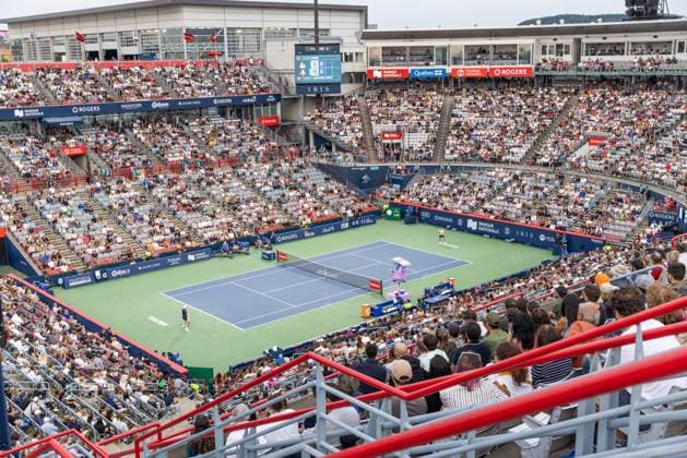 August 6, 2024, Montreal, Quebec, Canada: General view of the court with stand during HOLGER RUNE from Denmark vs ROBERTO BAUTISTA-AGUT from Spain in first round at National bank open at IGA Stadium in Montreal, Quebec, Canada on 2024-08-06 Montreal Canada - ZUMAl189 20240806_zsp_l189_044 Copyright: xYannickxLegarex