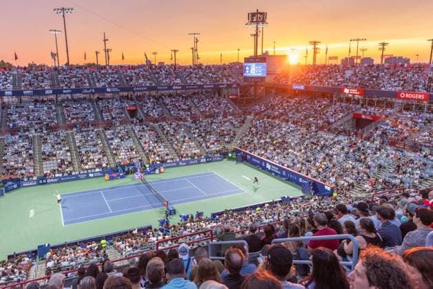 August 6, 2024, Montreal, Quebec, Canada: Sunset over stadium in the game between HOLGER RUNE from Denmark and ROBERTO BAUTISTA-AGUT from Spain in first round at National bank open at IGA Stadium in Montreal, Quebec, Canada on 2024-08-06 Montreal Canada - ZUMAl189 20240806_zsp_l189_050 Copyright: xYannickxLegarex