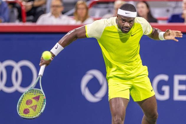 August 6, 2024, Montreal, Quebec, Canada: FRANCES TIAFOE from USA returning ball in first set against ALEJANDRO TABILO from Chile in first round at National bank open at IGA Stadium in Montreal, Quebec, Canada on 2024-08-06 Montreal Canada - ZUMAl189 20240806_zsp_l189_060 Copyright: xYannickxLegarex