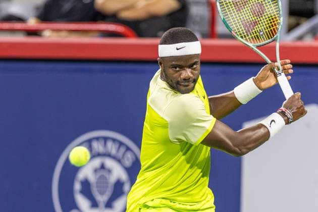 August 6, 2024, Montreal, Quebec, Canada: FRANCES TIAFOE from USA returning ball in first set against ALEJANDRO TABILO from Chile in first round at National bank open at IGA Stadium in Montreal, Quebec, Canada on 2024-08-06 Montreal Canada - ZUMAl189 20240806_zsp_l189_061 Copyright: xYannickxLegarex