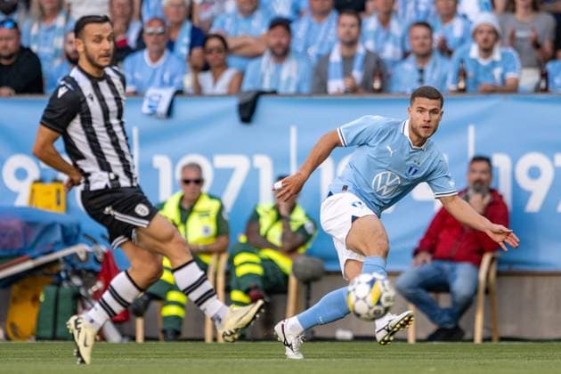 Malmo FF v PAOK FC, UEFA Champions League qualification, Malmoe, Sweden Malmoe, Sweden. 06th, August 2024. Busanello (25) of Malmo FF seen during the UEFA Champions League qualification match between Malmo FF and PAOK FC at Eleda Stadion in Malmo. Malmö Sweden  Copyright: xGonzalesxPhoto TobiasxJorgensenx