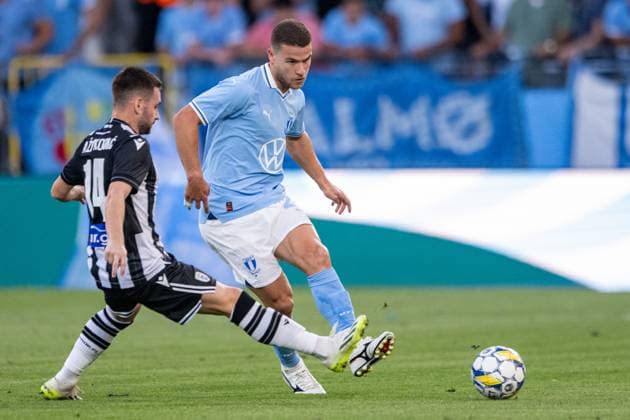 Malmo FF v PAOK FC, UEFA Champions League qualification, Malmoe, Sweden Malmoe, Sweden. 06th, August 2024. Busanello (25) of Malmo FF seen during the UEFA Champions League qualification match between Malmo FF and PAOK FC at Eleda Stadion in Malmo. Malmö Sweden  Copyright: xGonzalesxPhoto TobiasxJorgensenx