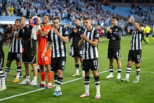 Malmo FF v PAOK FC, UEFA Champions League qualification, Malmoe, Sweden Malmoe, Sweden. 06th, August 2024. Tomasz Kedziora (16) and Kiril Despodov (77) of PAOK seen after the UEFA Champions League qualification match between Malmo FF and PAOK FC at Eleda Stadion in Malmo. Malmö Sweden  Copyright: xGonzalesxPhoto TobiasxJorgensenx